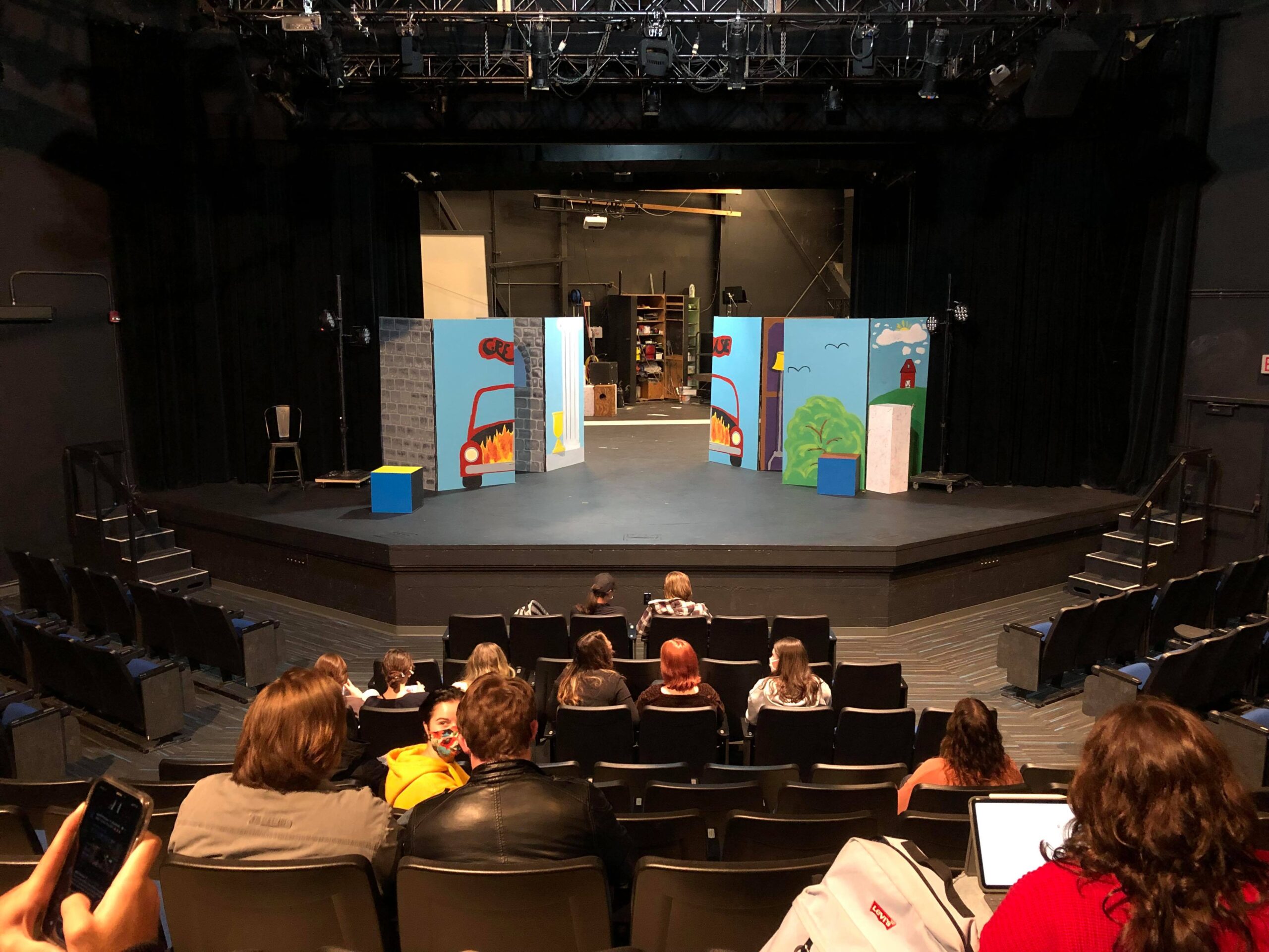 Image shows Malaspina Theatre's stage before a performance of A Drama Class's Dream
