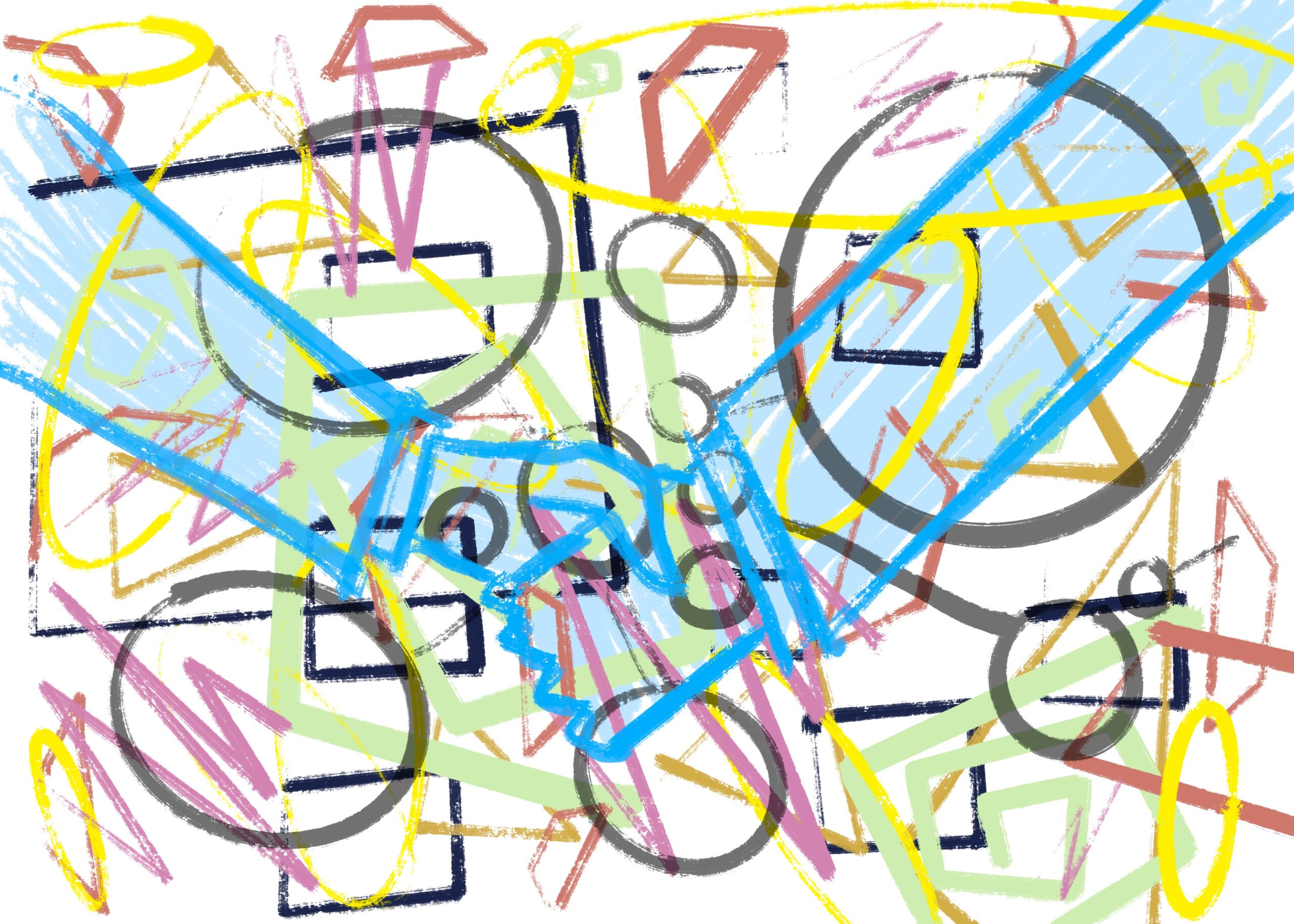 Abstract image of many colours with two line drawn hands shaking